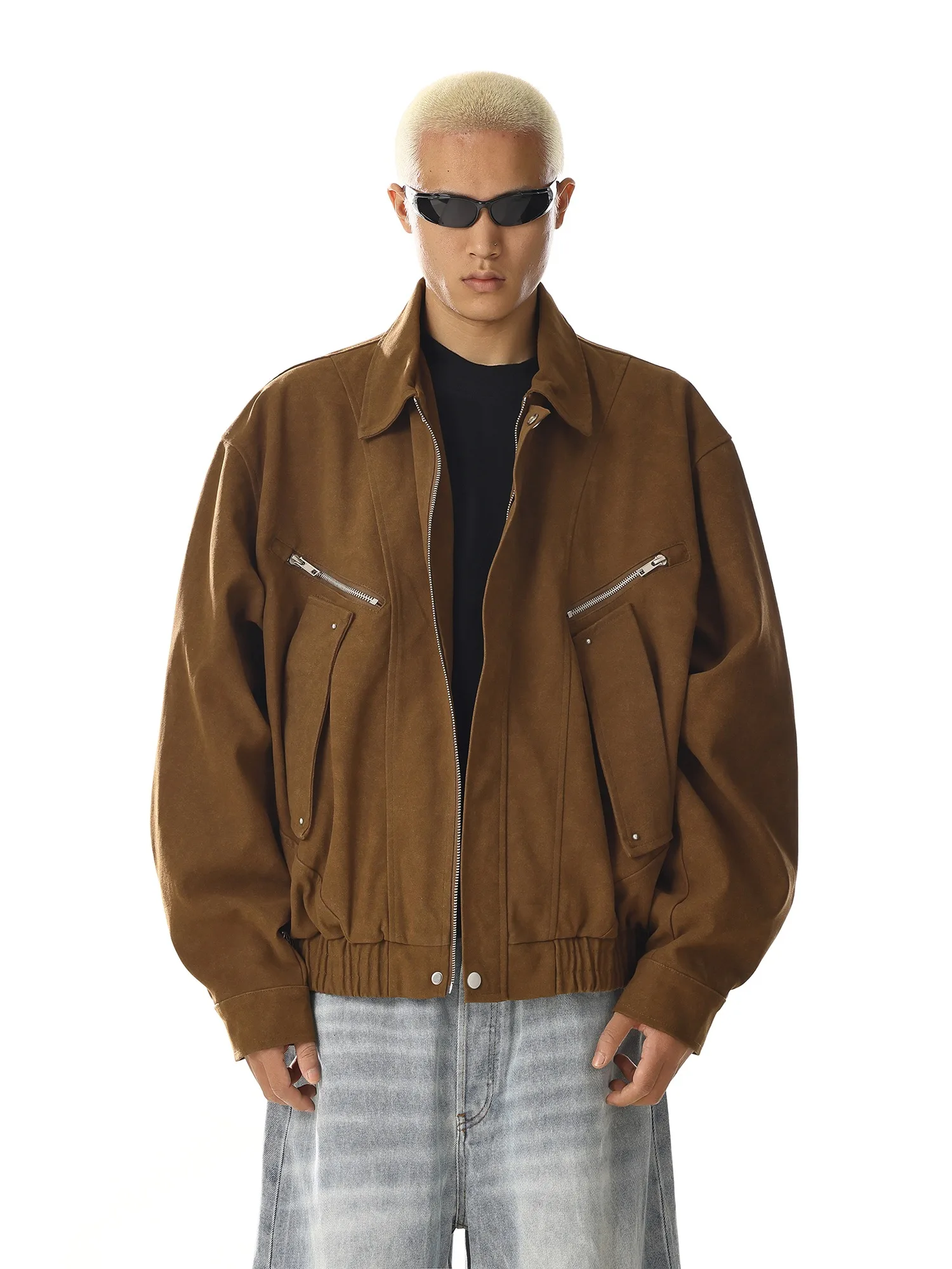 

American Retro High Street Leather Jacket with Multiple Pockets for Men and Women Loose and Versatile Casual Vintage Coat