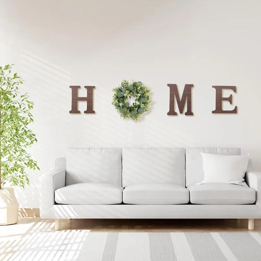 Stylish Brown Wood Home Sign Wreath Accent One Letter Design Farmhouse Wall Decor Wall Mounted Rustic Wall Art Home Wall Accent