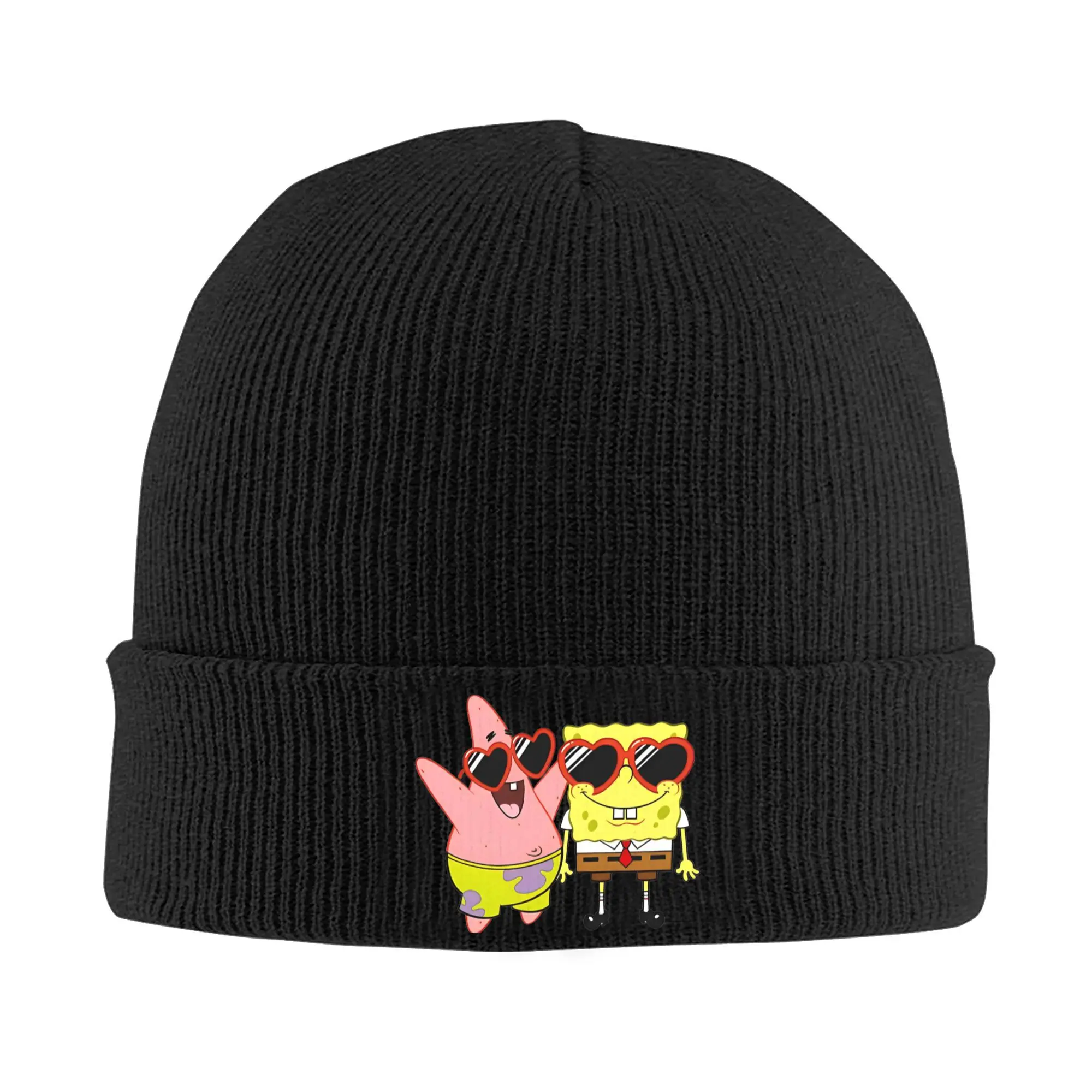 Men Women Rib Knit Cuffed Beanie SpongeBob SquarePants & Patrick Heart Glasses Merch Warm Knitting Skull Cap  Bonnet Knit Hat