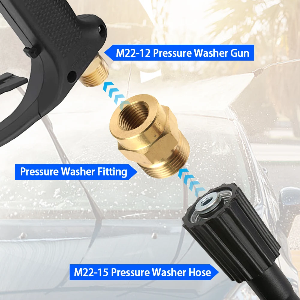 Brass Water Gun Nozzle Union M22-14mm x 1/4 Connector Plug Foam Kettle Changeover Quick Connect Accessories