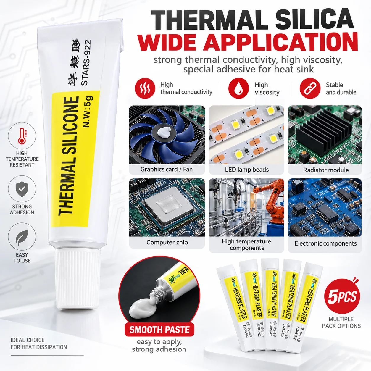 Thermal Paste Conductive Glue for Shoes Black Silicone Adhesive for Elbow Sole 5g Plaster Viscous VGA RAM LED IC Applicator Pads