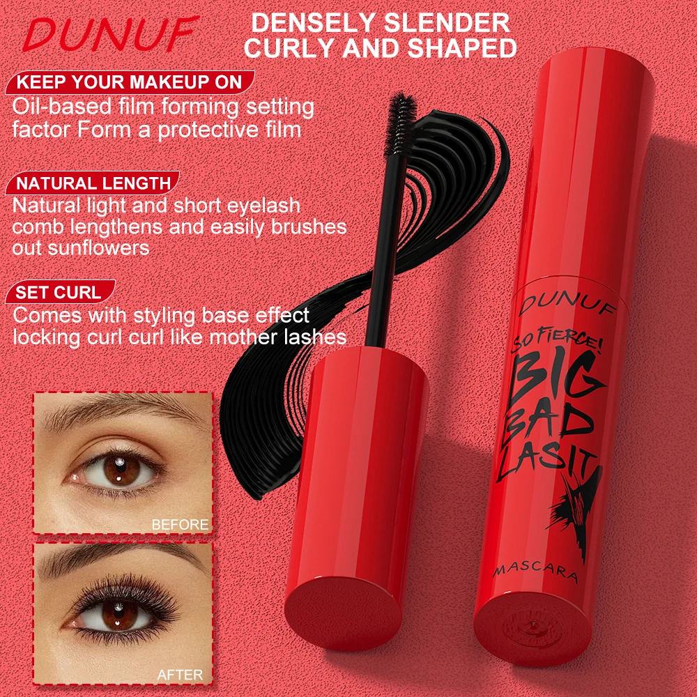 DUNUF 1 قطعة ماسكارا تدوم طويلاً رقيقة سميكة مقاومة للماء لا تلطخ بسهولة مقاومة للعرق وغير قابلة للتلطخ مناسبة للمبتدئين