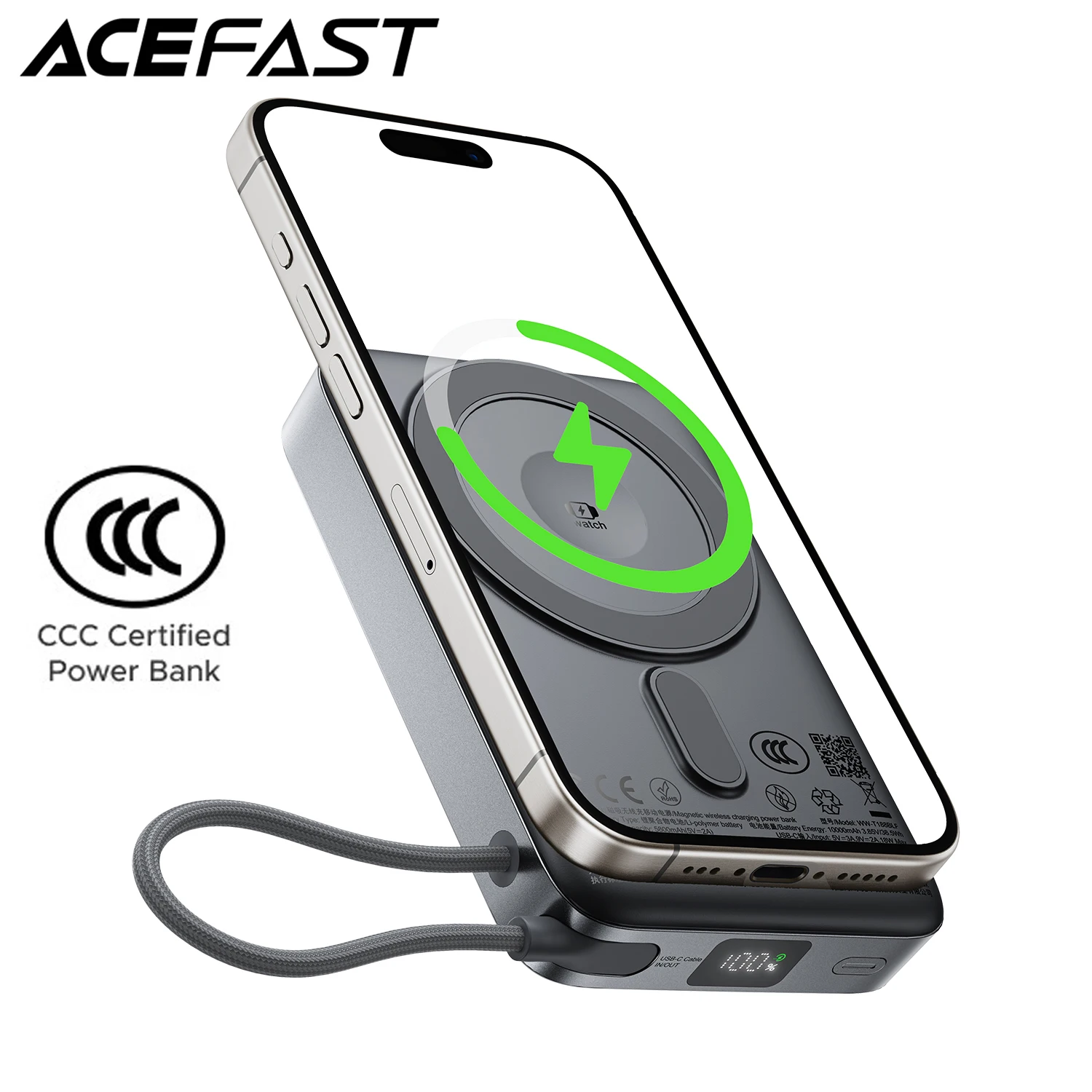 ACEFAST CCC 22.5W 10000mAh Magnetic Wireless Power Bank For iPhone 17 Pro Max Fast Charging Battery External Battery USB C Cable