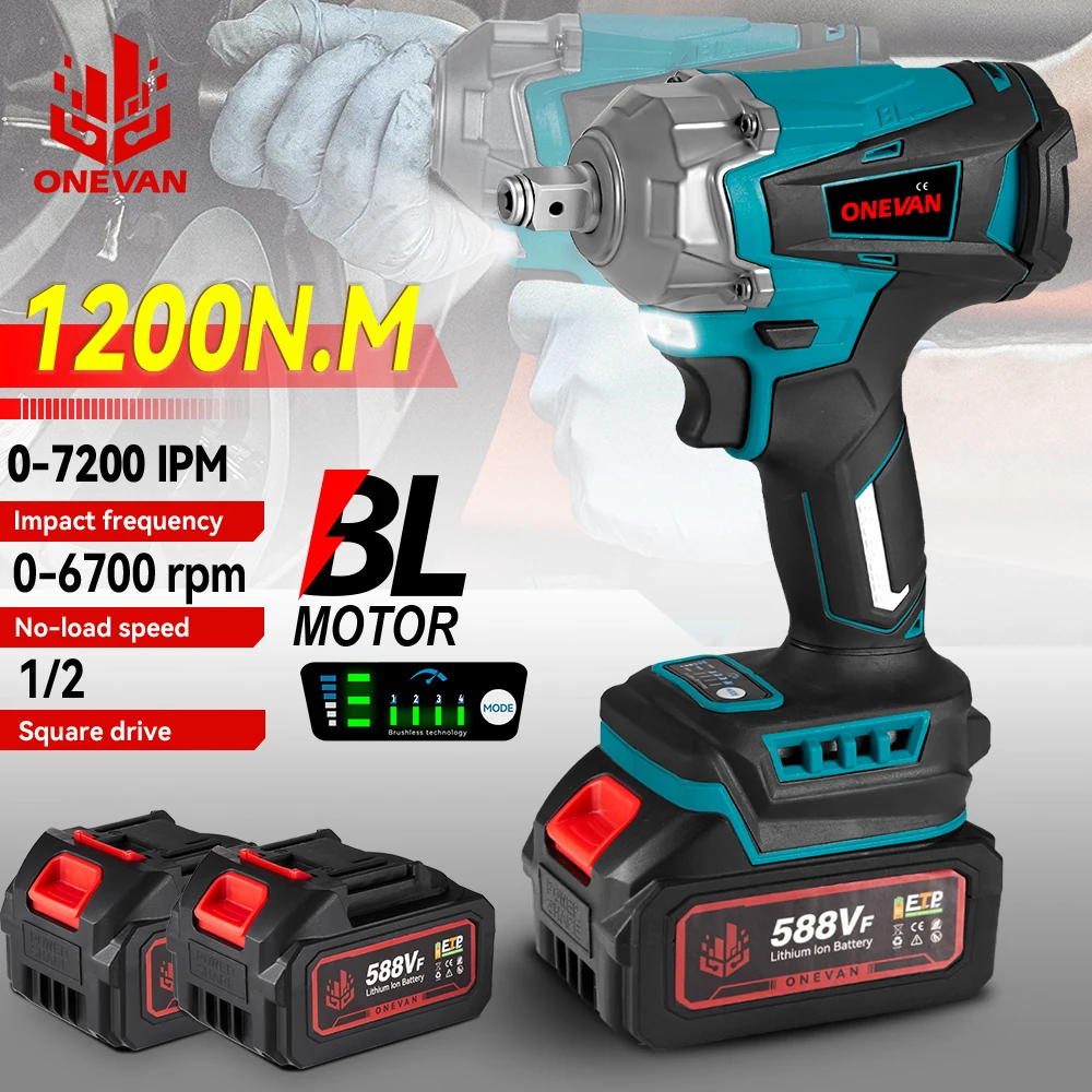 Brushless 1200N.M Electric Impact Wrench 1/2 inch Lithium-Ion Battery Cordless Screwdriver Power Tool For Makita 18V Battery