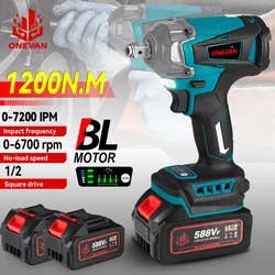 Brushless 1200N.M Electric Impact Wrench 1/2 inch Lithium-Ion Battery Cordless Screwdriver Power Tool For Makita 18V Battery