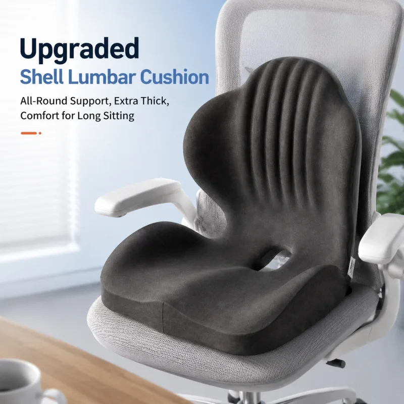 Shell shaped seat cushion and backrest for office and student use comfortable for long periods of sitting car lumbar support