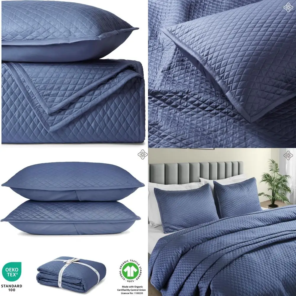 

Organic Cotton Quilt Twin - Diamond Stitched Oversized Bedspread - All Season Coverlet Set - Certified by GOTS