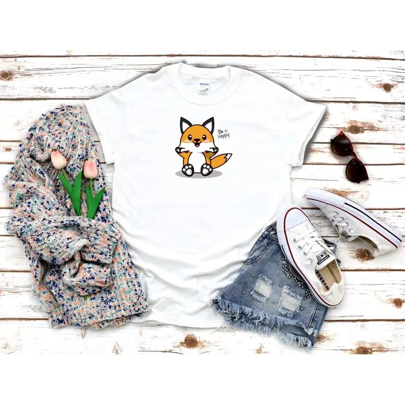 

Cute Kawaii Little Fox Cartoon White Women's 3 4 T Shirt K528