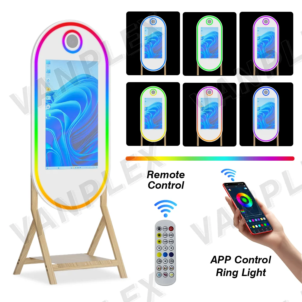 Modern Stylish Advanced Full Size Touch Screen RGB Light Intelligent Magic Mirror Photo Booth Camera Instant Print For Party