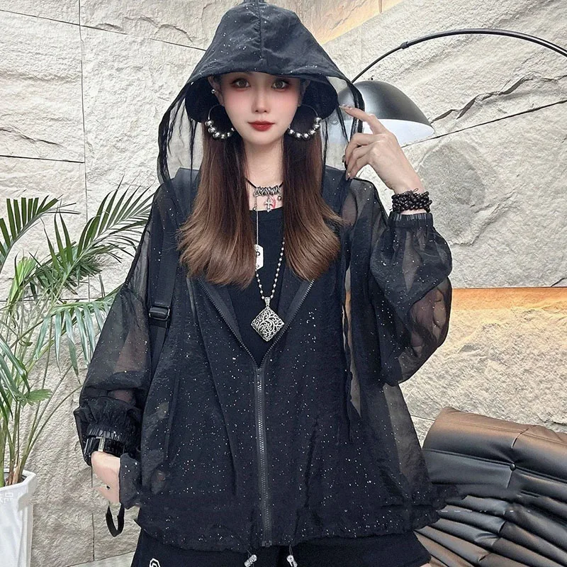 2026 New screen Top Women Summer Loose Plus Size Breathable Outdoor Hooded -protective Clothing Coat