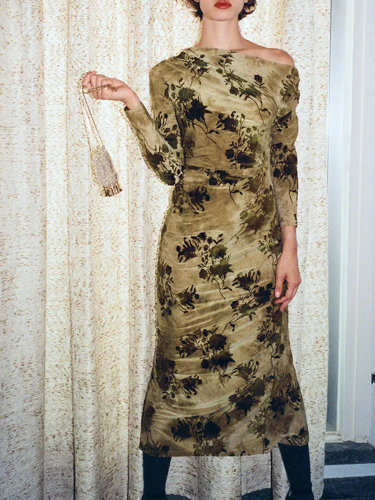 Faionable minceur confortable velours Dr nouveauté automne saison femmes vêtements Ele robe plissée à la mode Sle