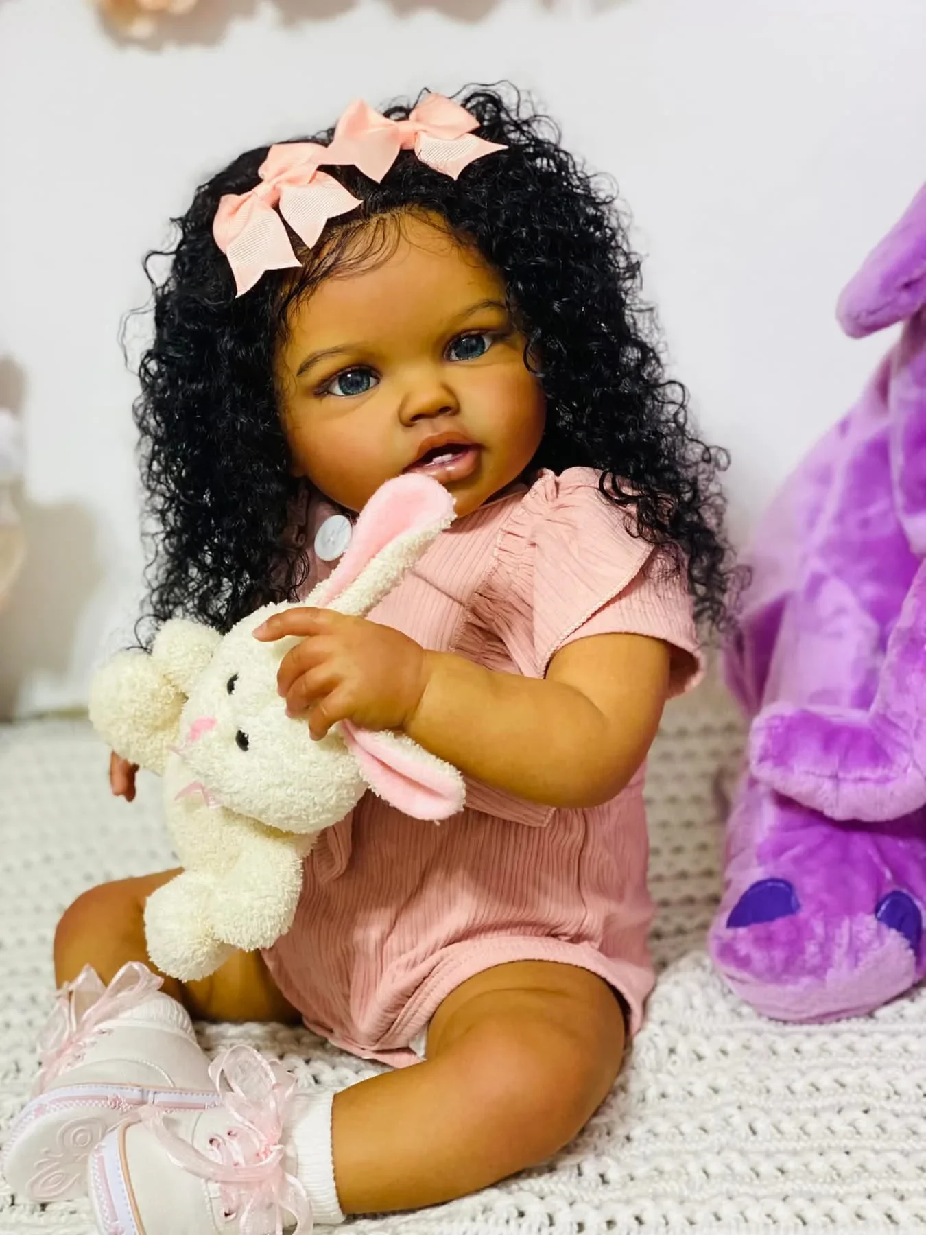 NPK 24Inch Dark Brown Skin Reborn Baby Toddler Lottie Newborn Doll Princess   Lifelike Soft Touch 3D Skin Art Doll