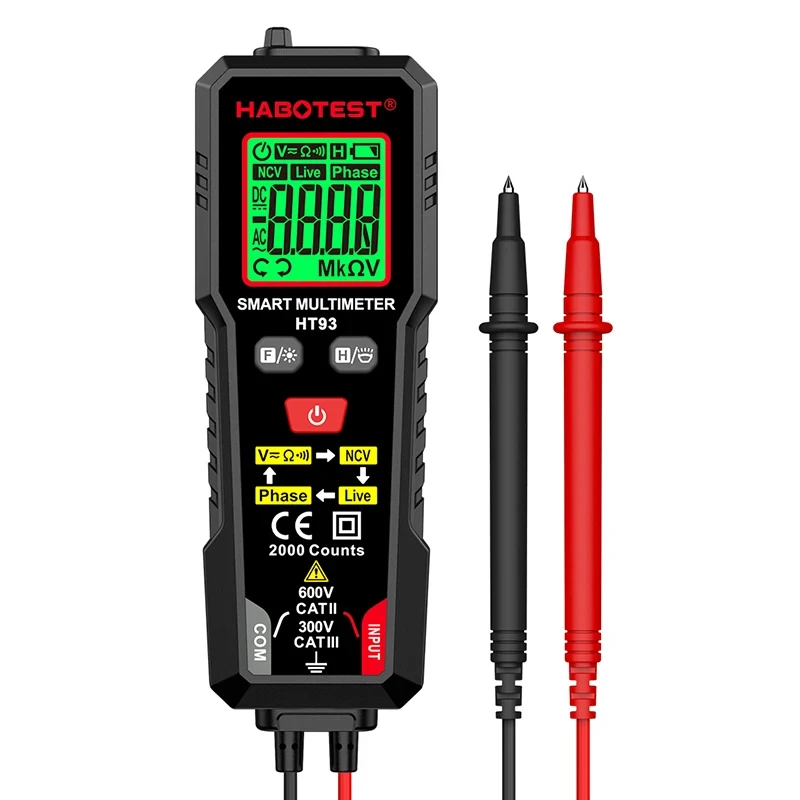 Smart Digital Multimeter AC/DC Voltage Votage Tester with Backlight Auto-Ranging Measures NCV Live Wire Tester 2000 Counts