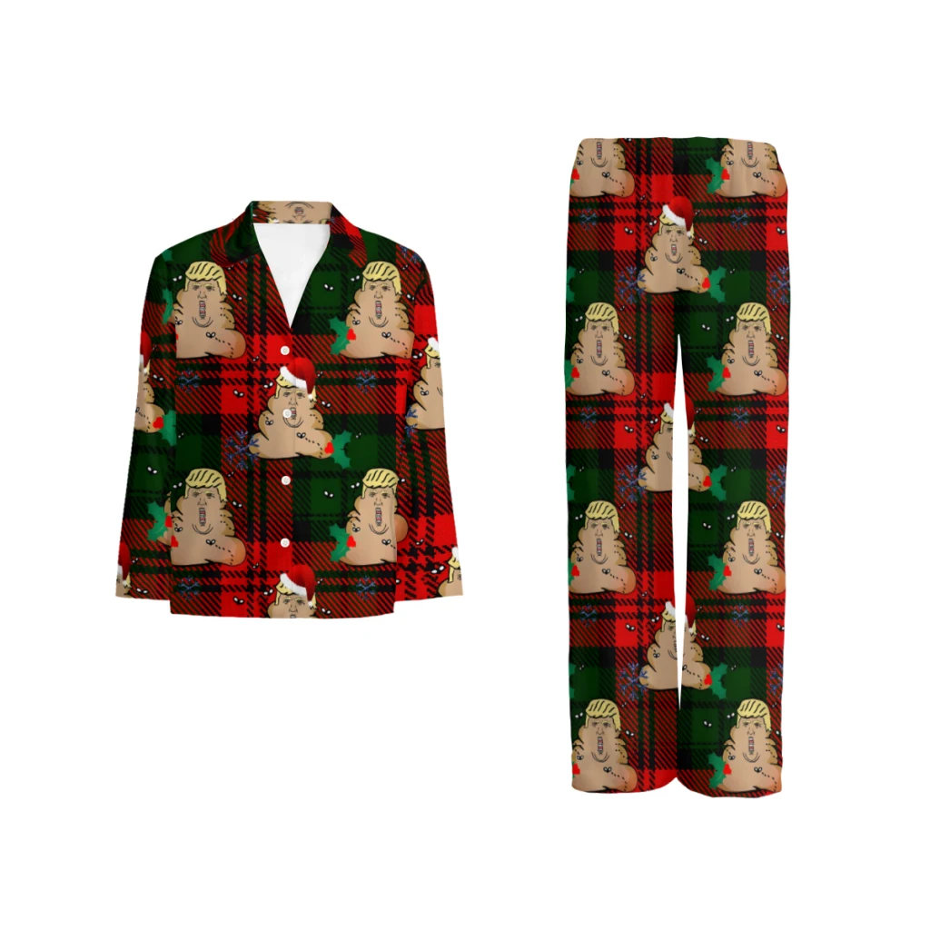 Christmas Dump Trump 2024 New  Spring and Autumn Couple Pajama Set Long Sleeve Two Piece Home  Furnishing