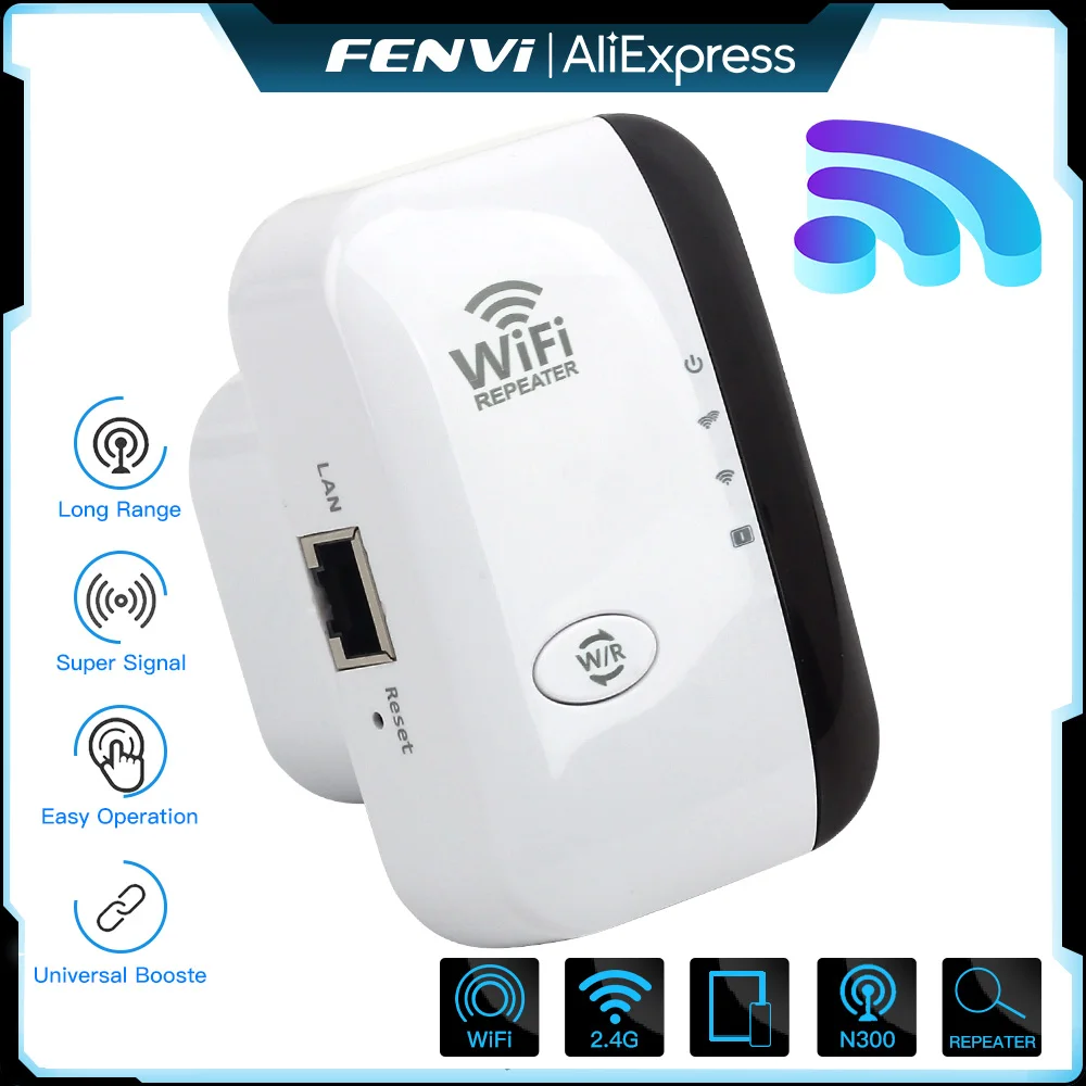 FENVI Wireless WiFi Repeater 300Mbps 2.4Ghz Repeater Network Expander Range 802.11N/B/G Wireless WiFi Repeater Booster Repetidor