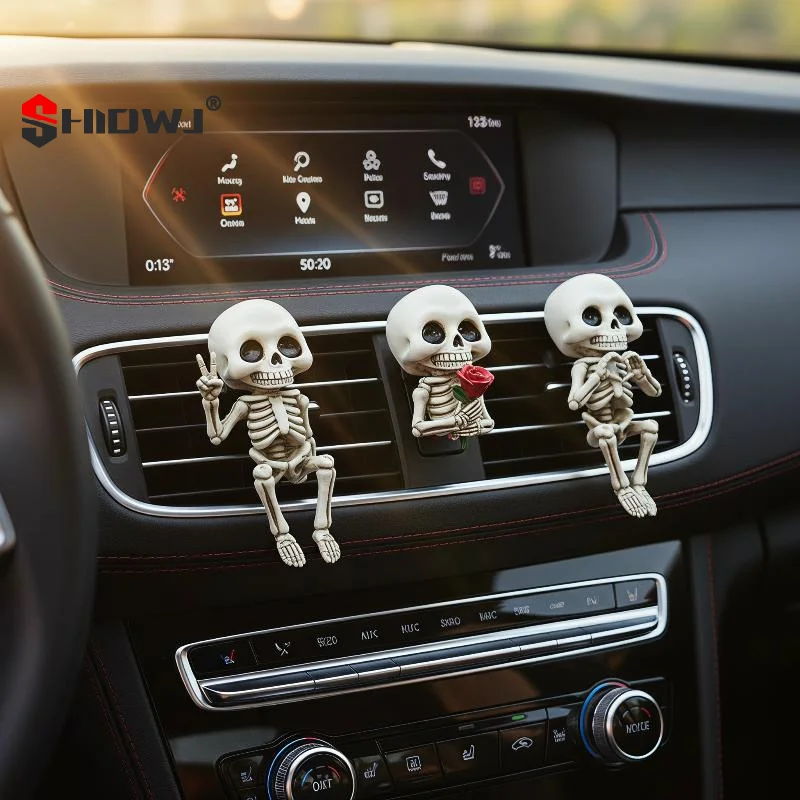 3Pcs Cute Skull Resin Statues Car Air Outlet Aroma Diffuser Four Season Auto Interior Decor & Car Gift