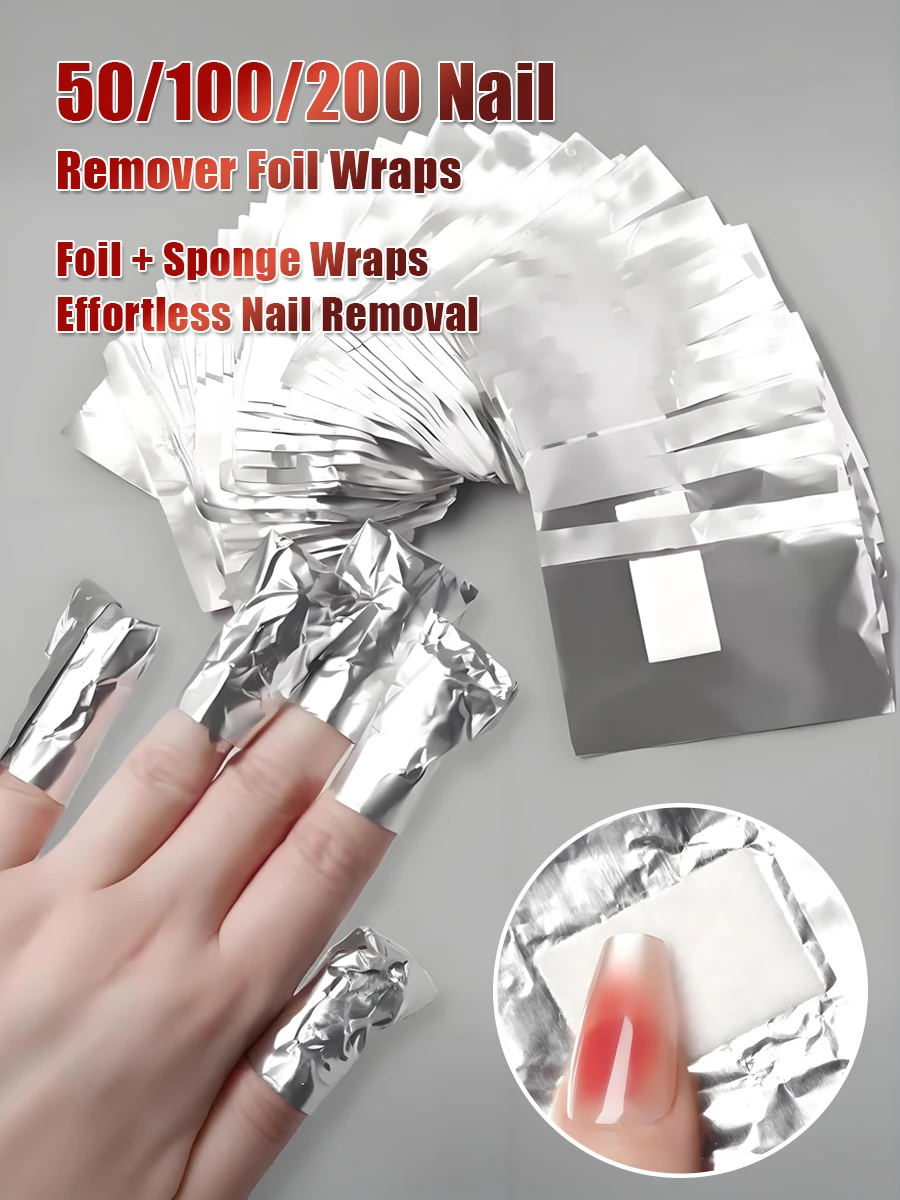 Folhas de Alumínio Descartáveis para Unhas com Algodão, Removedor de Gel/Acetona Sem Danos, Kit de Ferramentas para Limpeza de Unhas