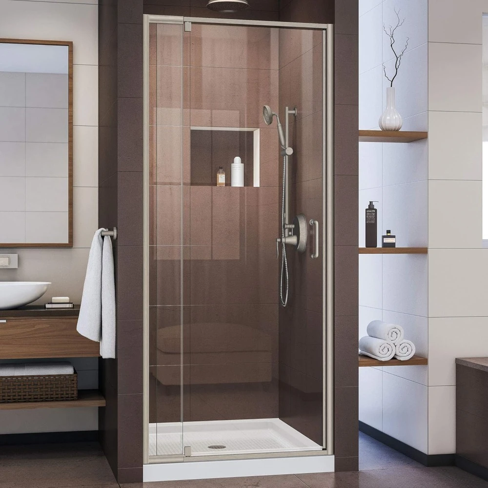 

28-32 in. W x 72 in. H Semi-Frameless Pivot Shower Door in Brushed Nickel Shower Doors