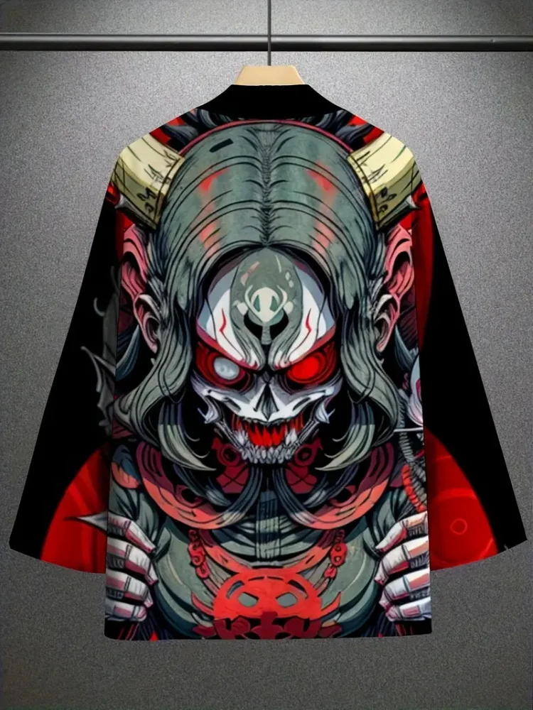 새로운 일본 우키요에 여우 마스크 남성 기모노 복고풍 패션 스트리트 남성 카디건 탑 전통 일본 카디건 기모노