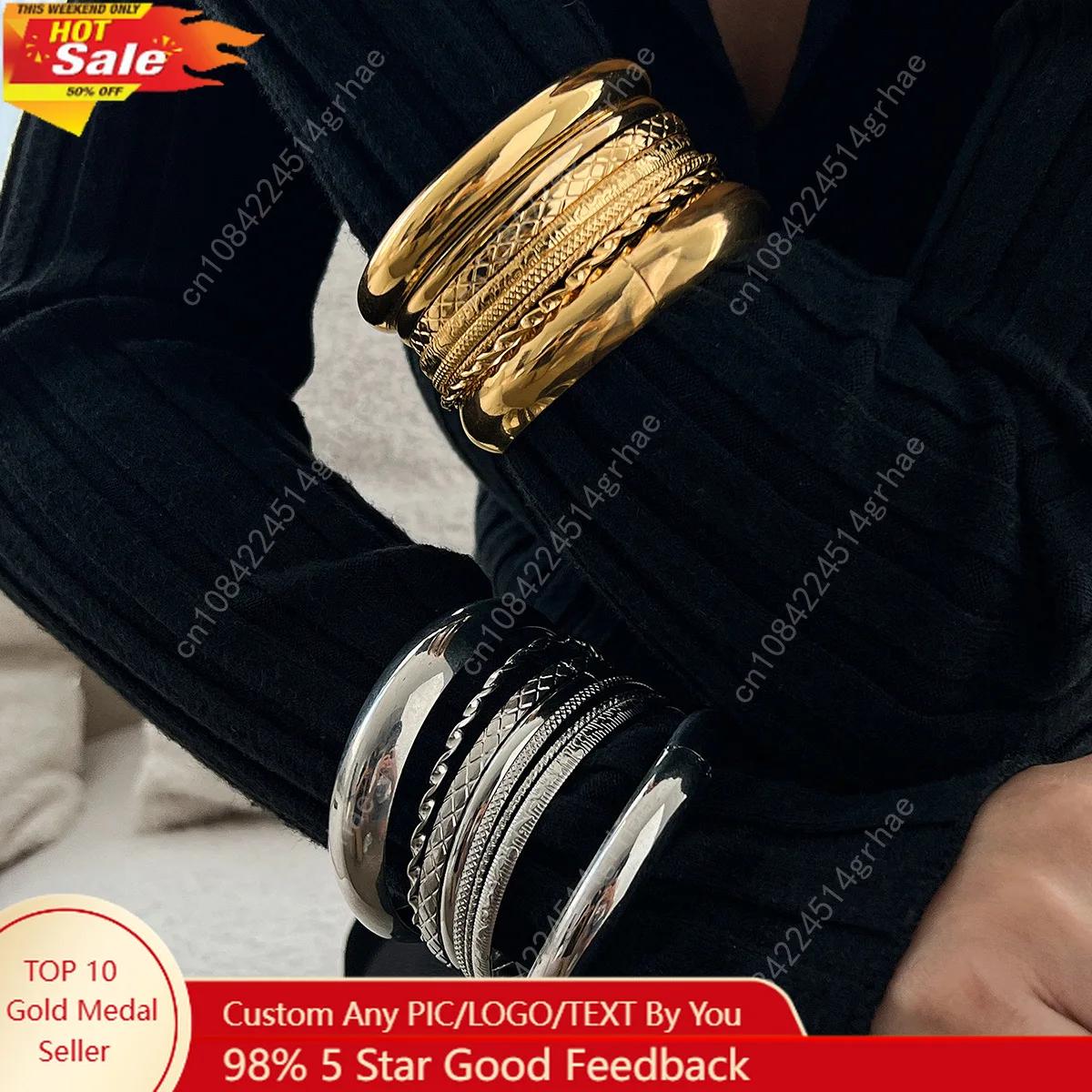 

KMVEXO Stainless Steel Bracelets Set for Women Men Twist Texture Bangles Gold Silver Color Jewelry Statement Streetwear Goth