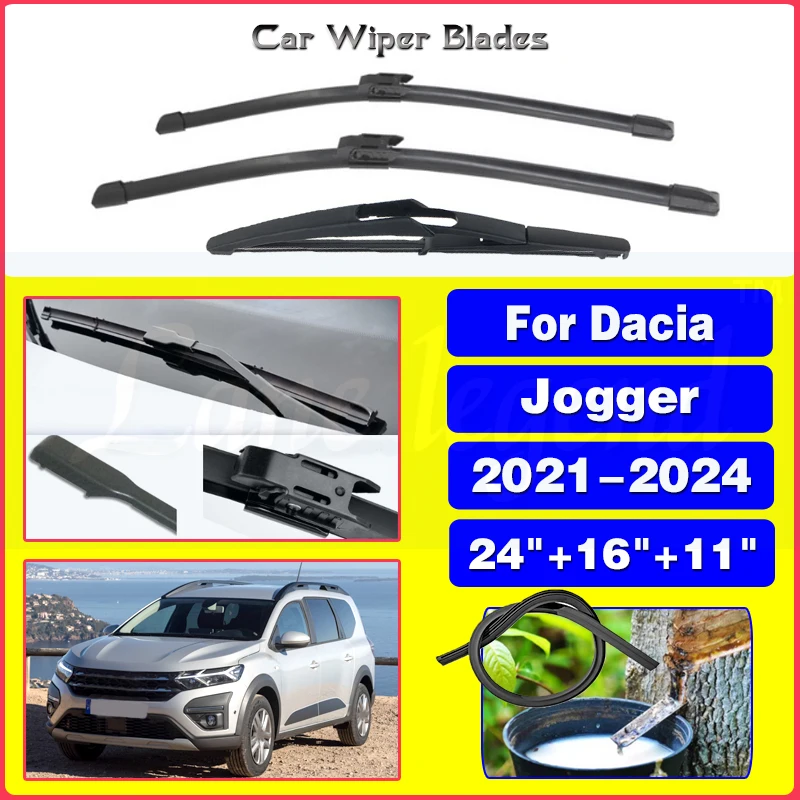 

For Dacia Jogger 2021 2022 2023 2024 Front Rear Wiper Blades Car Windshield Windscreen Windows Brushes Accessories 24"+16"+11"