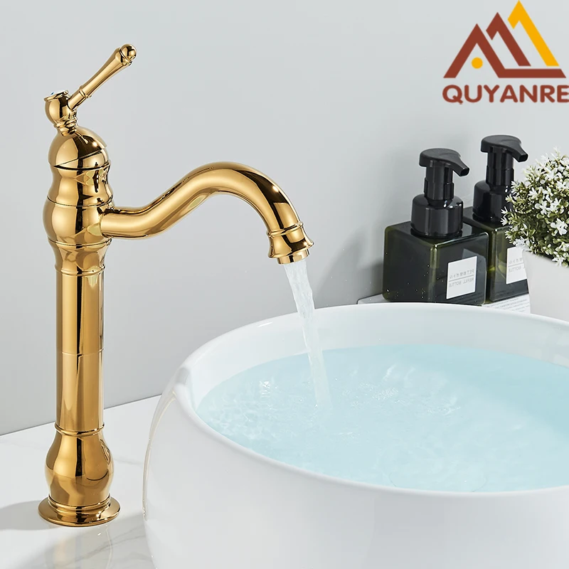 Gold Basin Faucet Single Handle Hot Cold Mixer Tap torneiras Bathroom Basin Vessel Sink Faucet Antique Brass Rotate Basin Faucet