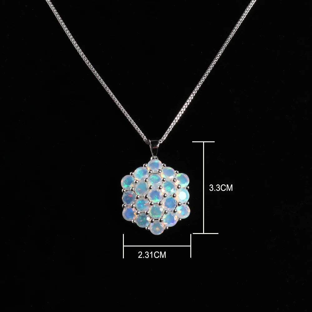 Big Luxury pendant with natural ethiopia opal 6.65ct gemstones 925 sterling silver  fine jewelry necklace for women