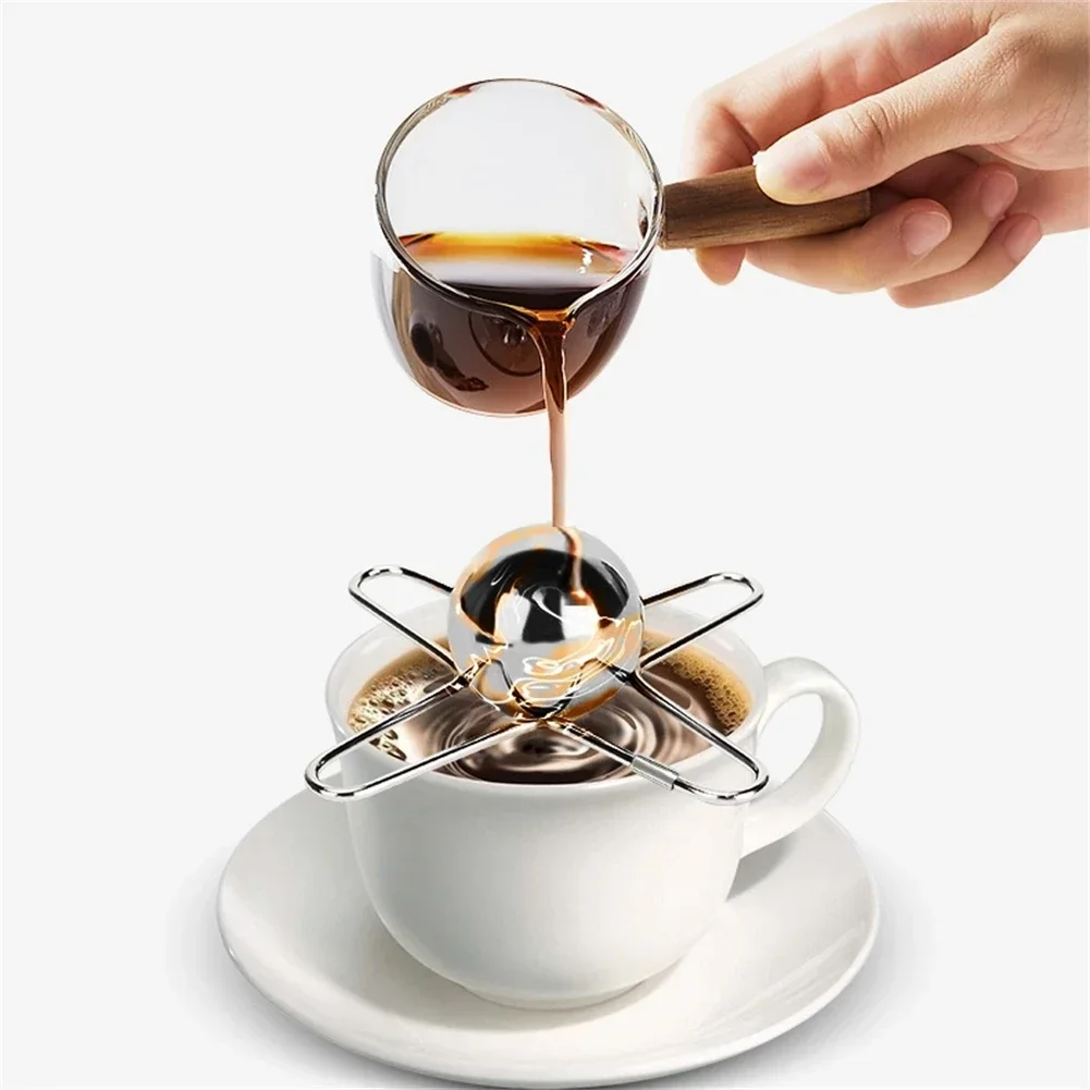 Stainless Steel Espresso Coffee Ice Cube Ball Whiskey Chilling Stone With Holder Reusable Cooling Coffee Tool