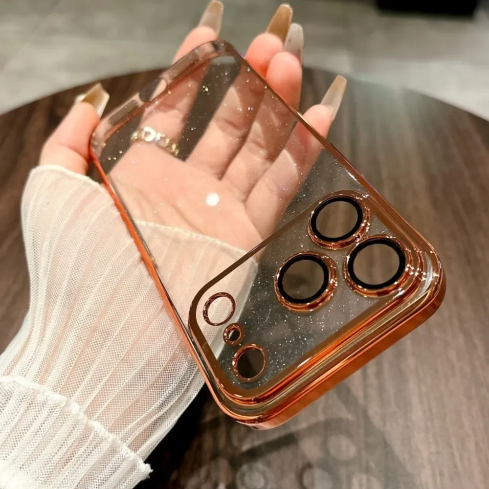 

Роскошный сверкающий прозрачный бронированный чехол для iPhone 17, Air 16, 15, 14 Plus, 13, 12, 11 Pro Max, блестящий жесткий чехол с блестящим покрытием