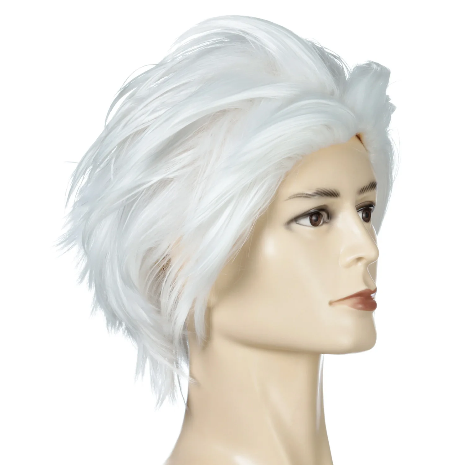 Men Short Wig Synthetic Straight Curly White Hair Wig Heat Resistant Wig for Daily Anime Cosplay Party