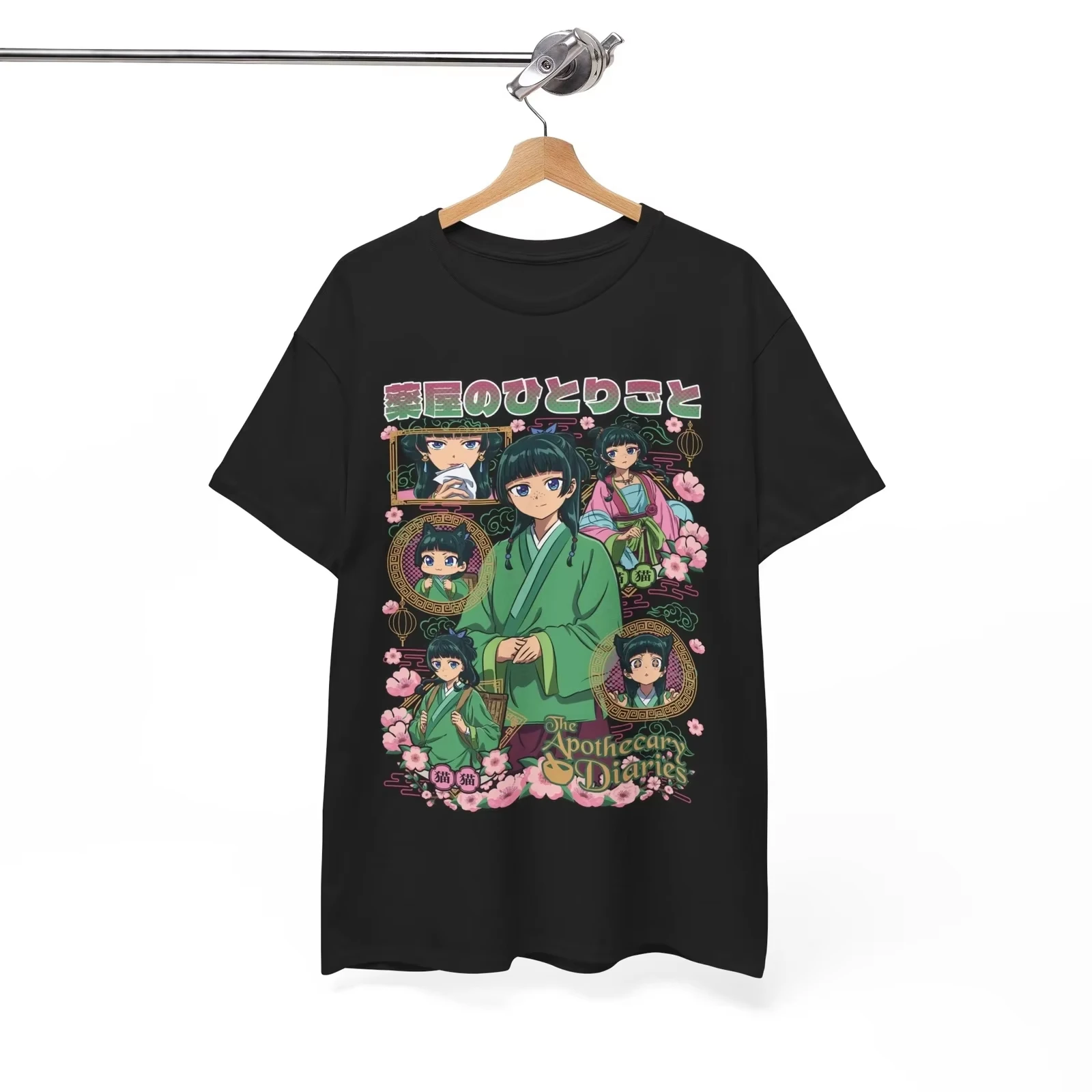 

Футболка Maomao с короткими рукавами «Дневники аптекаря» 2025 года, черная рубашка в стиле аниме, хлопковая футболка унисекс, свободные хлопковые топы для фанатов