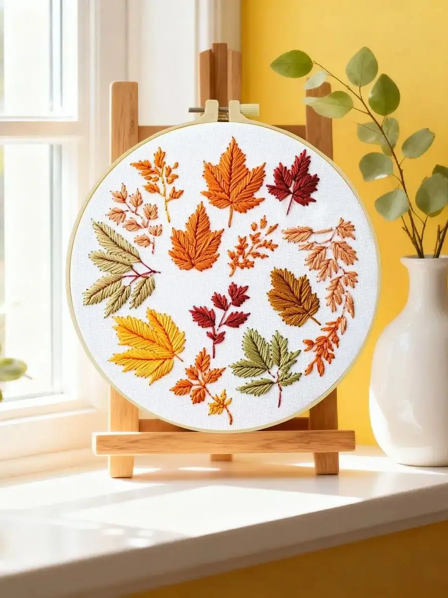 1 Stück 20X20CM/15X15CM 7,87/6,3 Zoll Ahornblätter Stickerei Starter-Kit DIY-Kit DIY-Stickerei-Set Handarbeiten Malerei – Detail 6