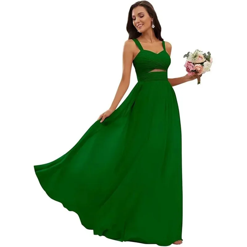 تخصيص السباغيتي الأشرطة فساتين وصيفة الشرف الشيفون ألف خط الخامس الرقبة عارية الذراعين حفل زفاف فستان الضيوف عارية الذراعين متقاطع