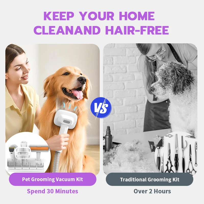 Factory Pet Grooming Kit Electric Trimmer Dog Cat Grooming Brush Tools Pet Hair Vacuum 6-in-1 Pet Grooming Vacuum Cleaner Set view 3