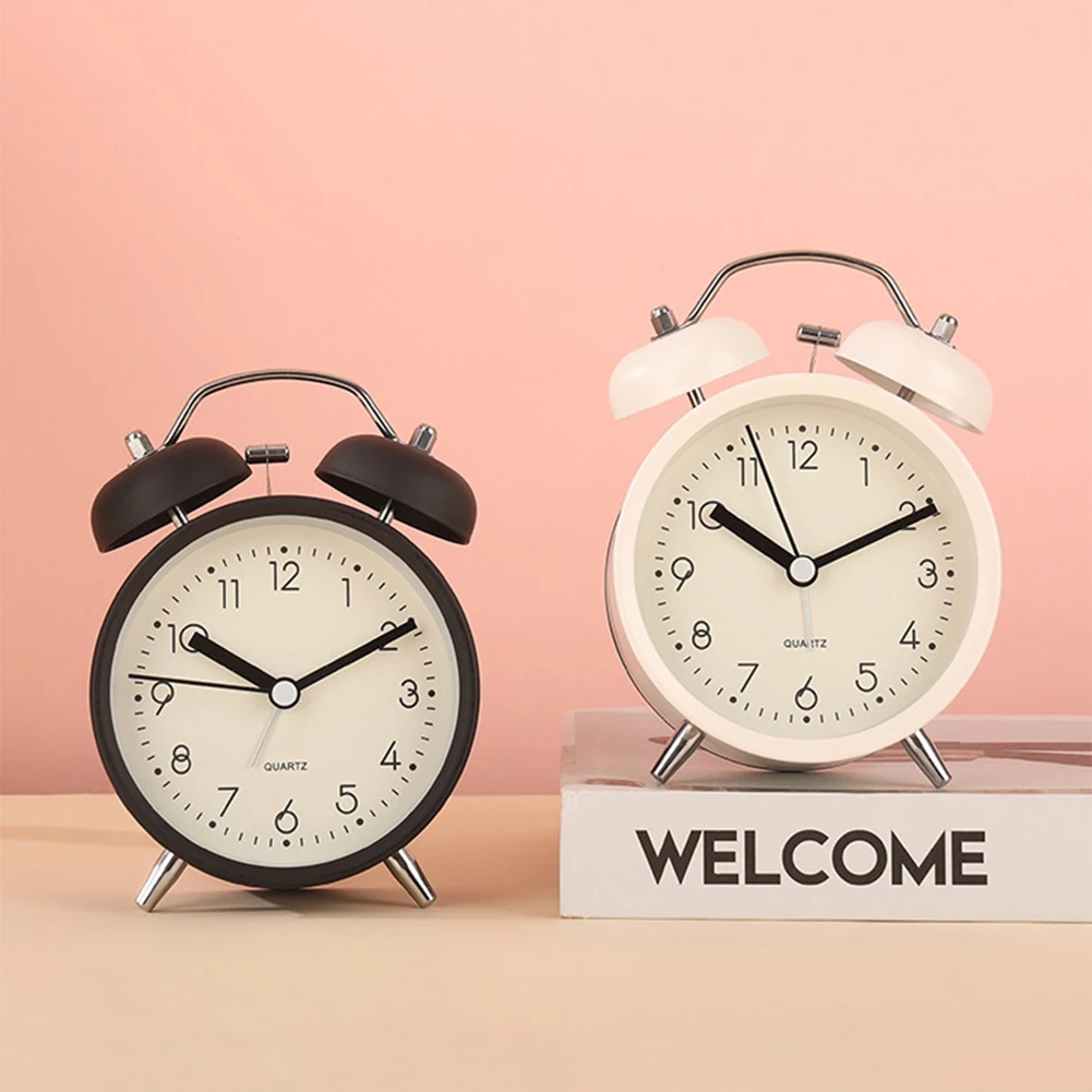 3.8 Inch Mini Twin-Bell Table Clock With Soft Night Light For Students New Metal Alarm Clock Wake-Up Bell Sound For Room Office