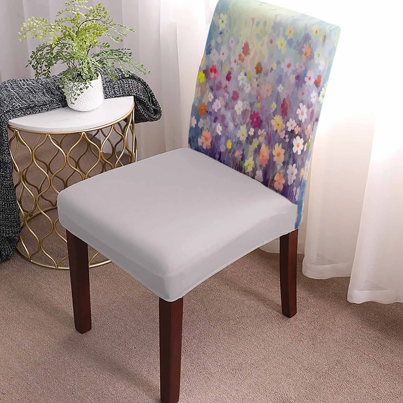 Spring Flowers Daisy Oil Painting Abstract Chair Cover Set Kitchen Stretch Spandex Seat Slipcover Home Dining Room Seat Cover