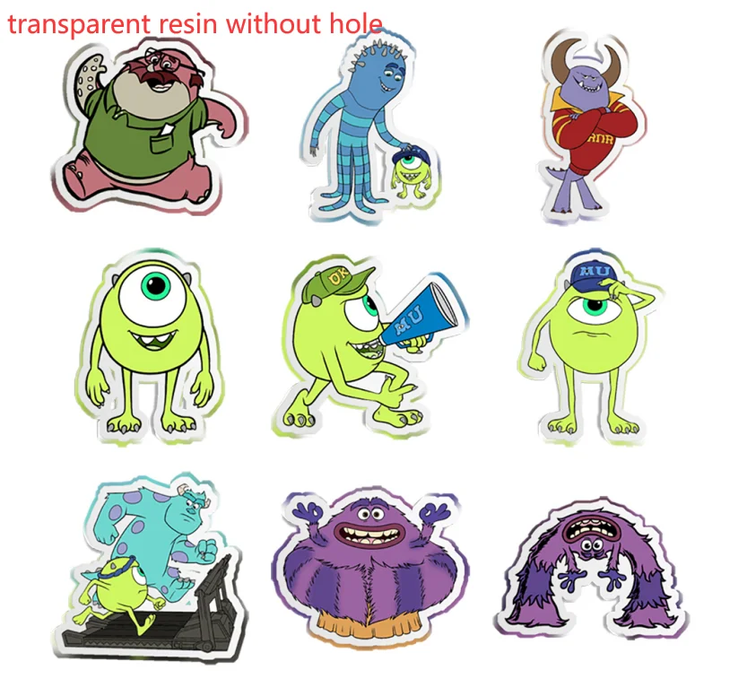 Without Hole 10 Pcs/Lot Disney Movie Monsters University Planar White Transparent Glitter Resin Charms For DIY Craft Supplies