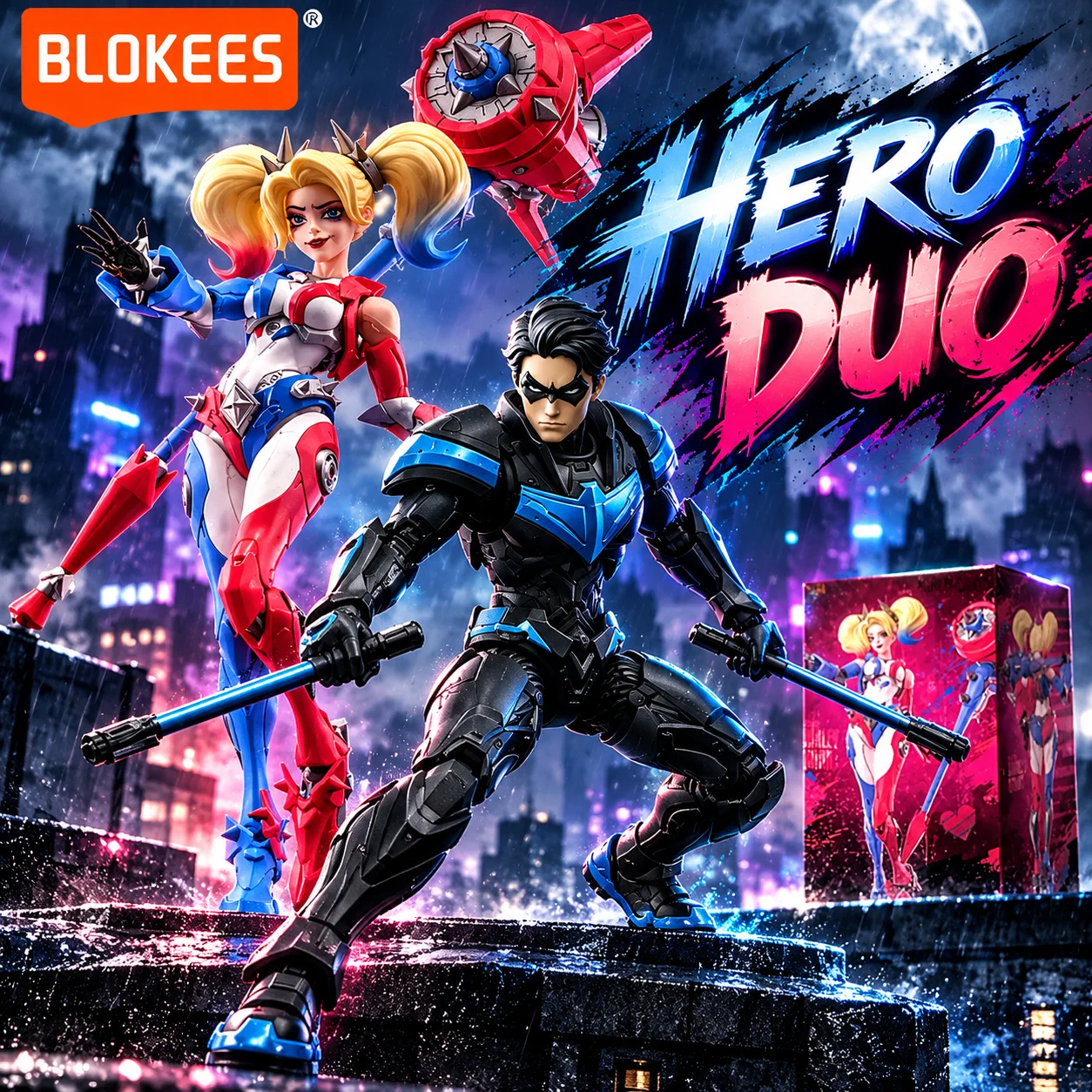 Genuine Blokees Dc Heroes Nightwing Harley Quinn Assembled Action Figure Collectible Movable Doll Model Ornament Trendy Toy Gift