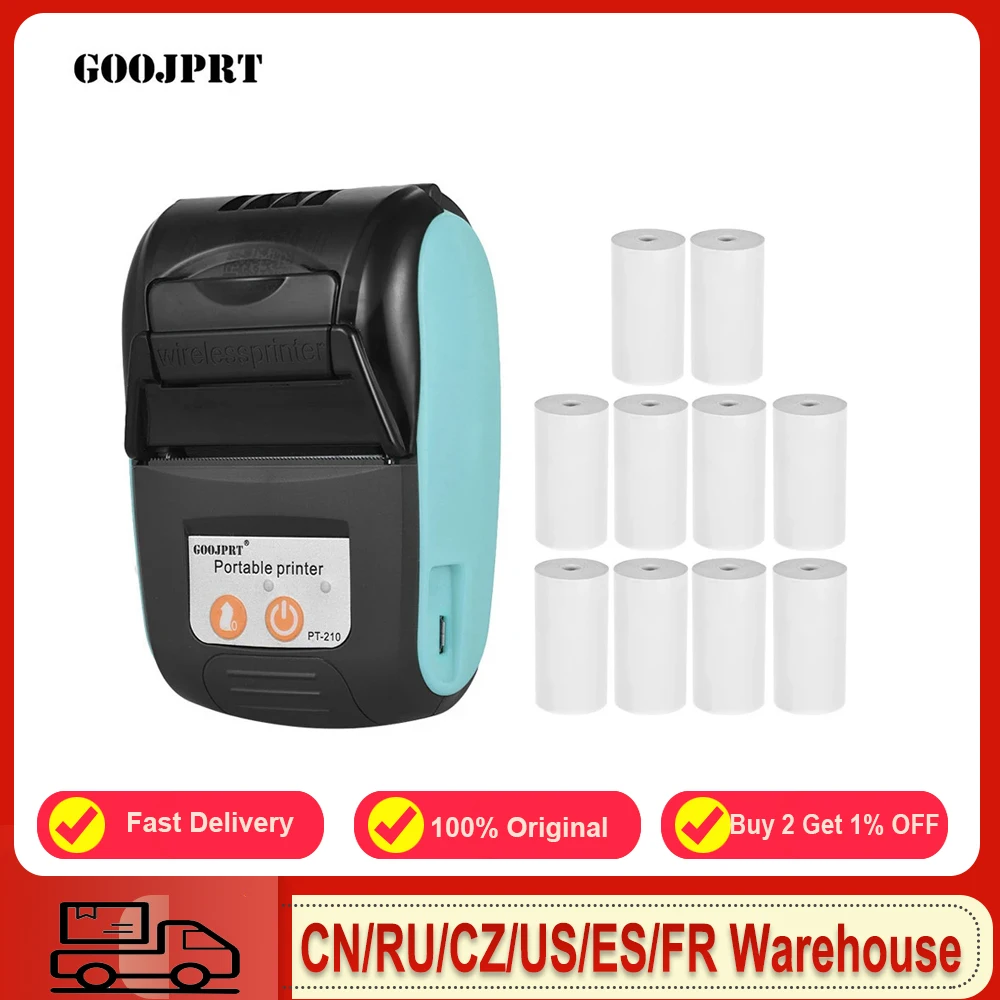 GOOJPRT PT-210 Portable Thermal Printer Handheld 58mm Receipt Printer for Retail Stores Restaurants Factories Logistics