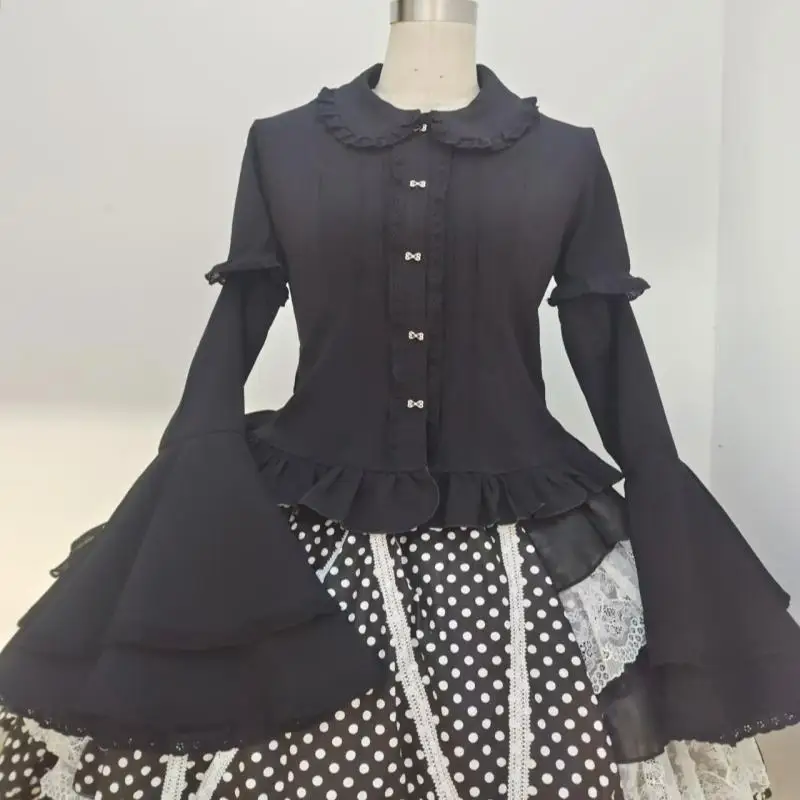 

Gothic Lolita Style Shirts Japanese Women Vintage Elegant Detachable Long Sleeves Blouses Victorian Peter Pan Collar Slim Tops