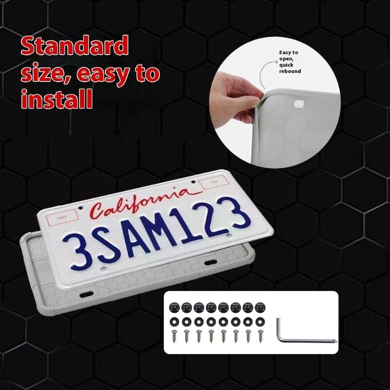 2 Pack Silicone Black License Plate Frame Covers Front/Back Car Plate Bracket Holders Rust-Proof Rattle-Proof Accessories