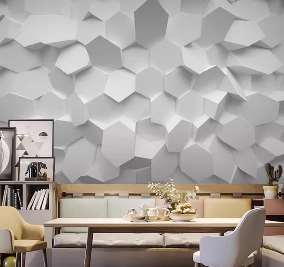 

Пользовательские 3D промышленные обои компании стойка регистрации офиса геометрический фон белые шестигранные обои тренажерный зал фреска украшение дома