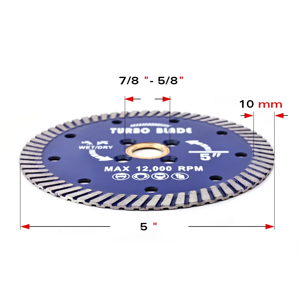 Lâmina turbo de borda contínua sinterizada, Diamante viu lâminas para granito e mármore, corte úmido e seco, 5 em