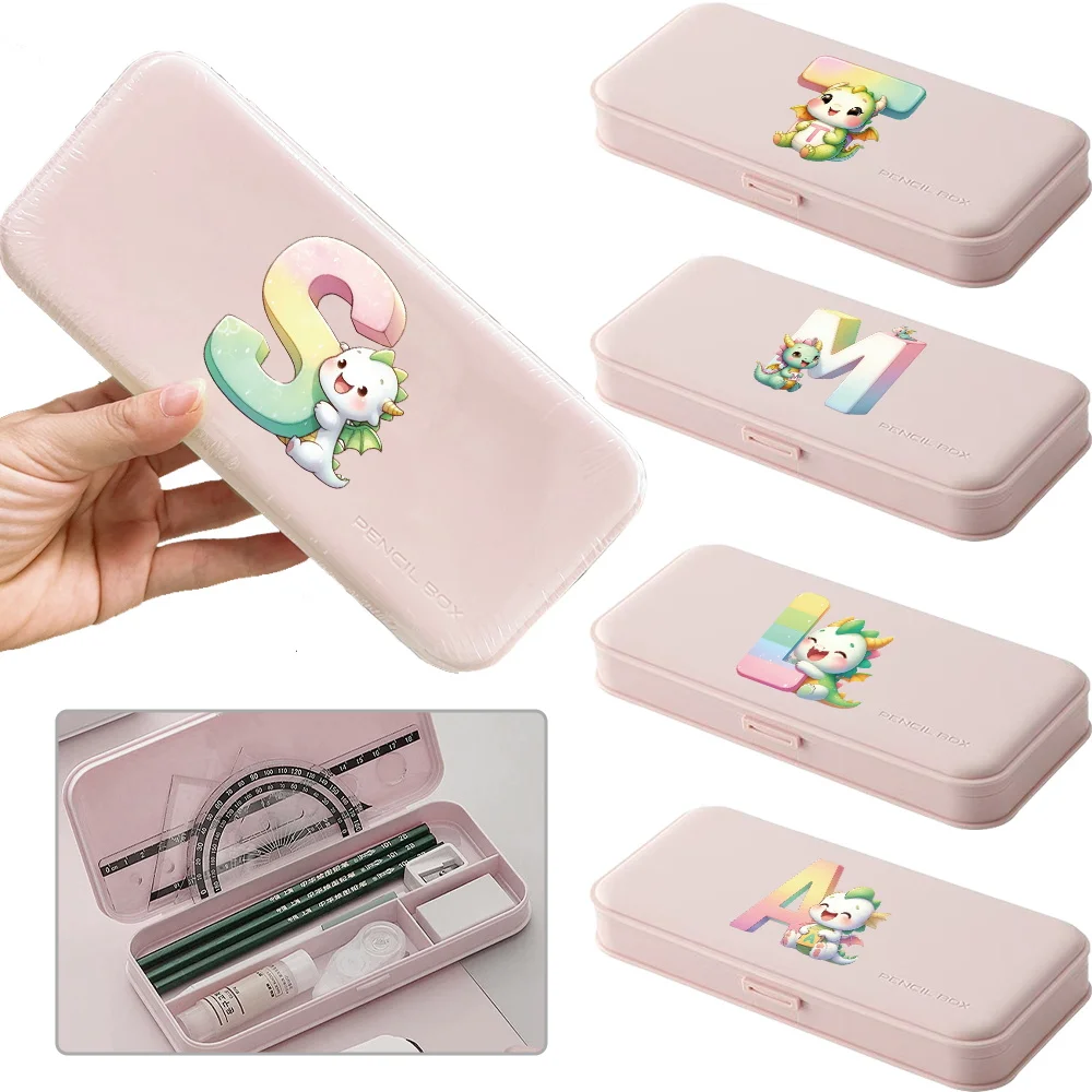 

Simple Plastic Pencil Case Multi-Compartment Plastic Stationery Box School Office Supplies Cartoon Animal Letter Pattern