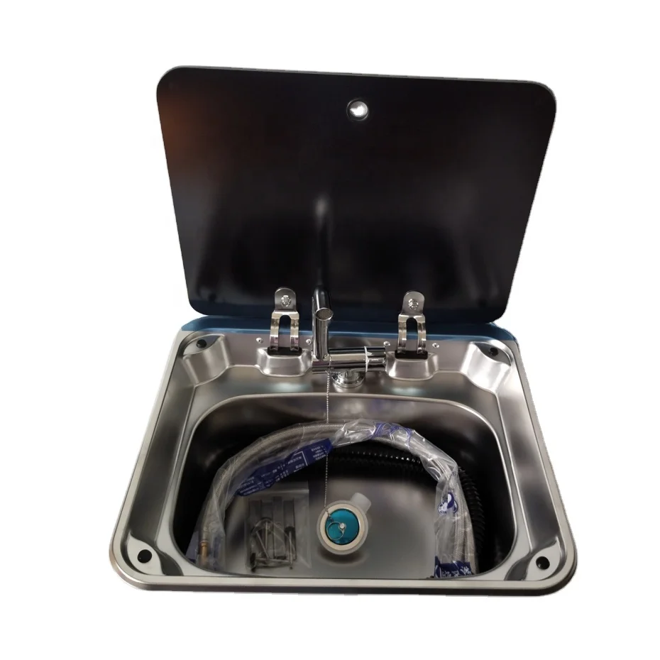 Dasheng Trailer RV Caravan 304 Stainless Steel Kitchen Sink With Glass Cover And Hot/Cold Folding Faucet