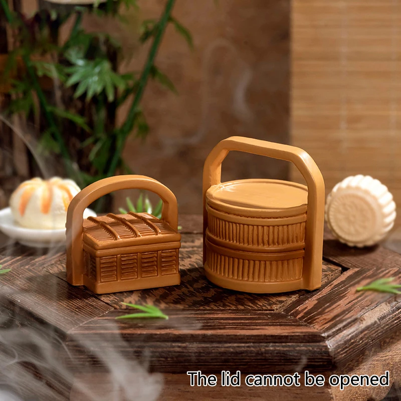 Micro Landscape Simulation Bamboo Food Box Hand Basket Chinese Style Home Decoration Desktop Resin Small Ornaments