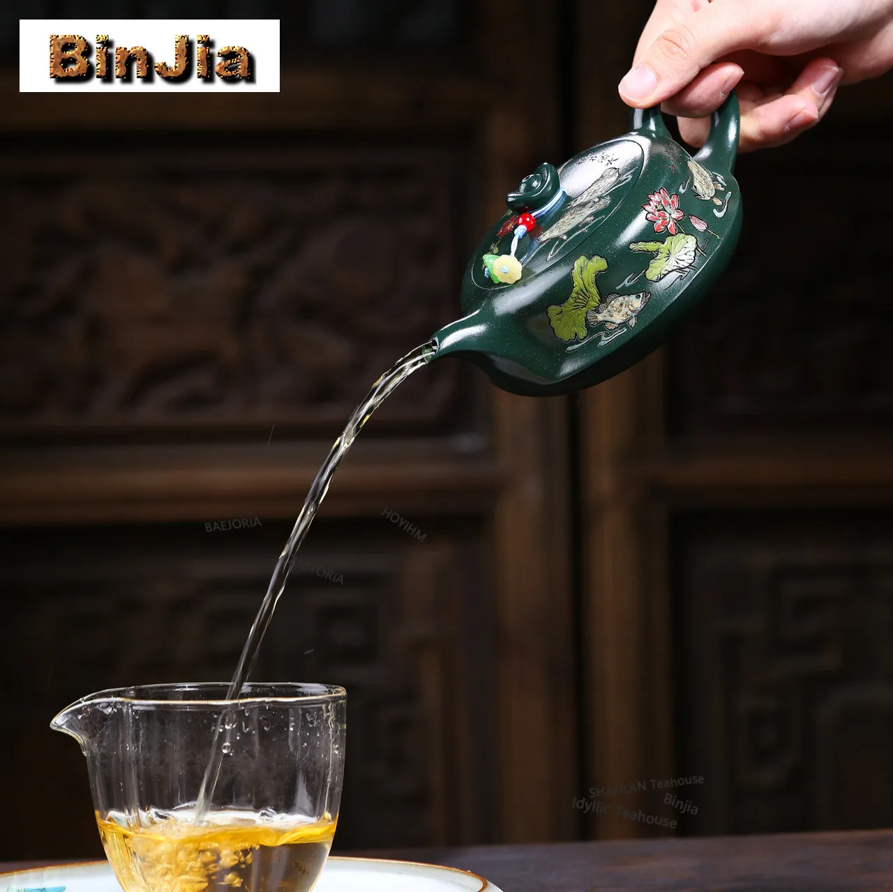 BAEJORIA 280ml Elegant Yixing Purple Clay Teapots Handmade Yuanbao Qu Pot Raw Ore Green Mud Kettle Zisha Tea Set Cafes Ornaments