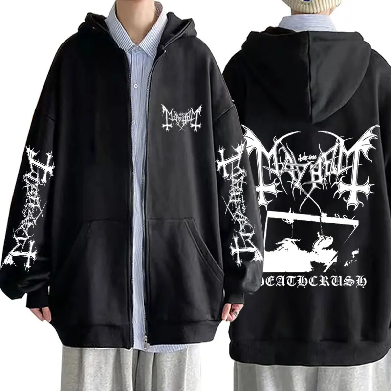 

Mayhem Deathcrush Graphic Print Zipper Hoodie Men Women Fleece Cotton Zip Up Jacket Men's Death Black Metal Rock Zip Up Hoodies