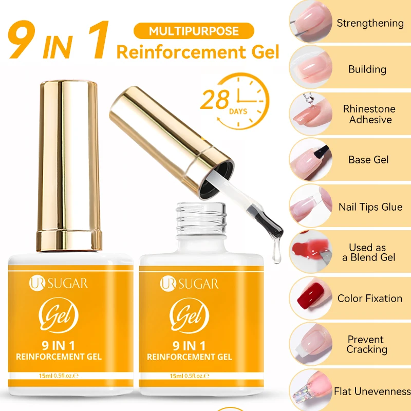 UR SUIKER 15 ml 9 IN 1 Basis Gel Versterking Gel Nagellak Efficiënte Functie Building Lijm Lijm voor Nail tips Decoratie