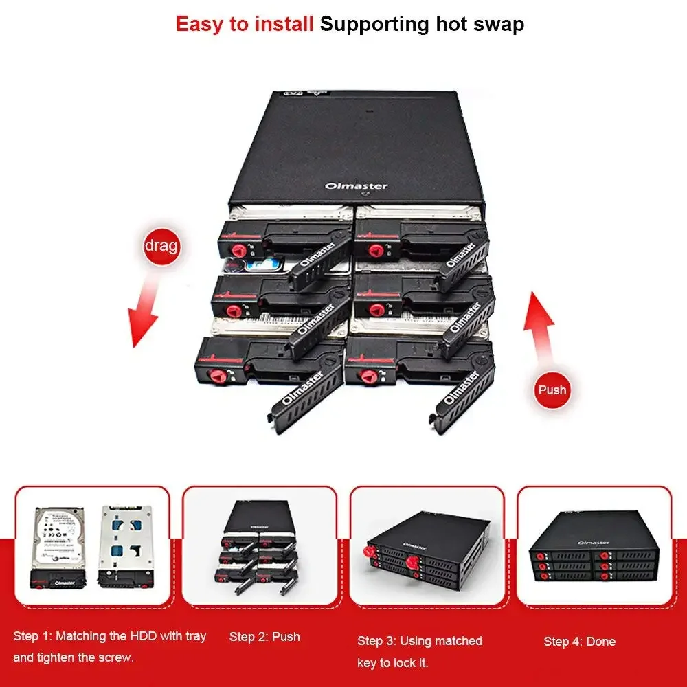 4/6 Bay 2,5 Zoll SATA HDD SSD Hot-Swap Mobile Rack Festplattengehäuse für PC 5,25 Zoll optisches Laufwerksgestell Internes Speicherfach – Detail 4
